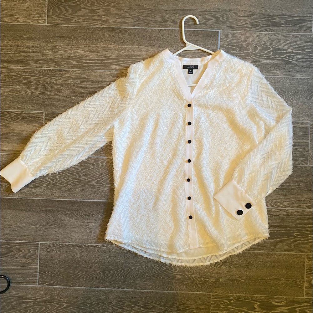 Alfani blouse. White w/ Black buttons. Medium